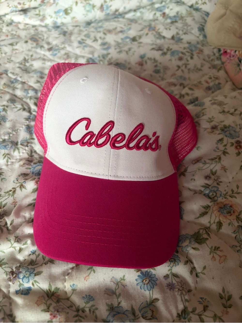Cabela's Pink & White Mesh Trucker Hat